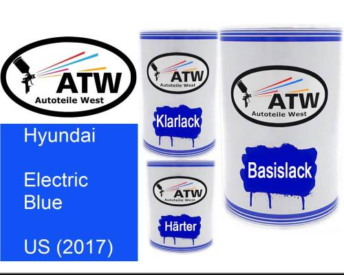 Hyundai, Electric Blue, US (2017): 500ml Lackdose + 500ml Klarlack + 250ml Härter - Set, von ATW Autoteile West.